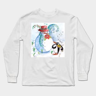 SNOWMAN AND  WINTER SERENADE OF VIOLINIST PENGUIN Long Sleeve T-Shirt